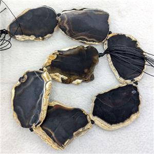 Natural Black Agate Slice Beads Freeform Dye, approx 30-50mm [GA3815]