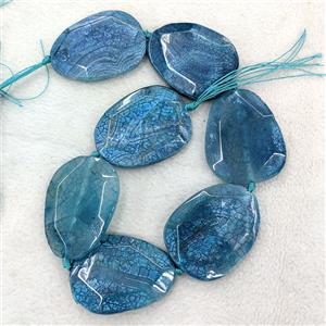 Natural Veins Agate Slice Beads Freeform Faceted Blue Dye, approx 40-50mm [GA3818]