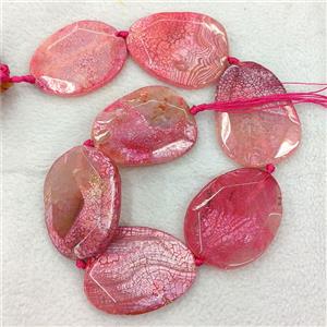 Natural Veins Agate Slice Beads Freeform Faceted Pink Dye, approx 40-50mm [GA3820]