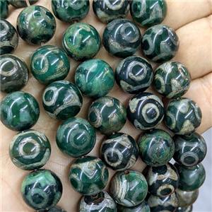 Green Tibetan Agate Beads Eye Smooth Round, approx 14mm [GA3999]