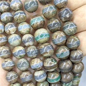Tibetan Agate Beads Green Line Smooth Round, approx 12mm [GA4002-12MM]
