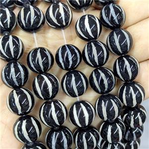 Black Tibetan Agate Beads Watermelon Smooth Round, approx 14mm [GA4004]