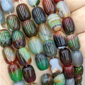 Natural Stripe Agate Barrel Beads Banded Green Red Dye AB-Grade, approx 10-14mm [GA4014]