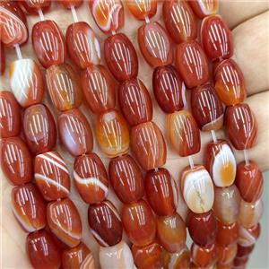 Natural Red Stripe Agate Barrel Beads Dye, approx 8-12mm [GA4022]