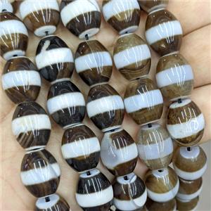 Tibetan Agate Barrel Beads Coffee White Dye, approx 13-16mm [GA4026]