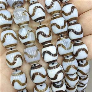 Tibetan Agate Barrel Beads Coffee White Dye, approx 13-16mm [GA4027]