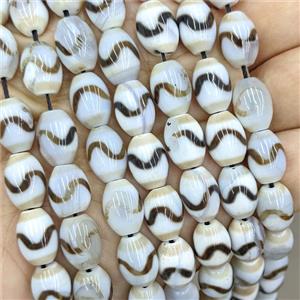Tibetan Agate Barrel Beads Coffee White Dye, approx 9-13mm [GA4028]
