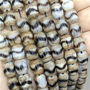 Tibetan Agate Barrel Beads Coffee White Dye, approx 10-12mm [GA4030]