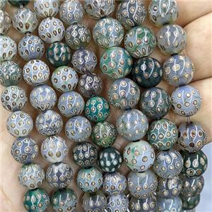 Tibetan Agate Beads Smooth Round Green Dye, approx 10mm [GA4041-10MM]