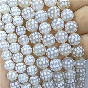 Tibetan Agate Beads Smooth Round White Dye, approx 10mm [GA4043-10MM]