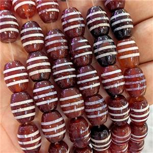 Tibetan Agate Barrel Beads Red Dye Line, approx 10-14mm, 25pcs per st [GA4045]