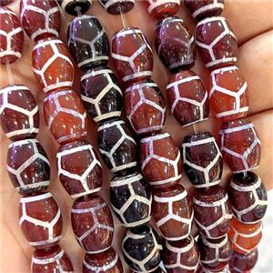 Tibetan Agate Barrel Beads Red Dye Tortoise, approx 10-14mm, 25pcs per st [GA4046]