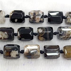 Natural Sakura Agate Tube Beads Faceted Black Dye, approx 14-17mm [GA4050]