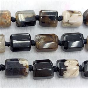 Natural Sakura Agate Tube Beads Faceted Black Dye, approx 11-14mm [GA4051]