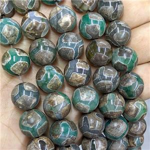Tibetan Agate Round Beads Green Smooth Tortoise, approx 14mm [GA4052]