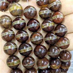 Tibetan Agate Round Beads Smooth Coffee Line, approx 14mm [GA4054]
