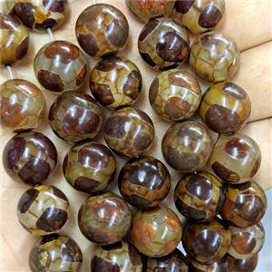 Tibetan Agate Round Beads Smooth Coffee Tortoise, approx 14mm [GA4055]