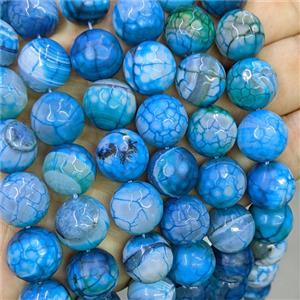 Blue Agate Beads Faceted Round B-Grade Dye, approx 14mm [GA4057]