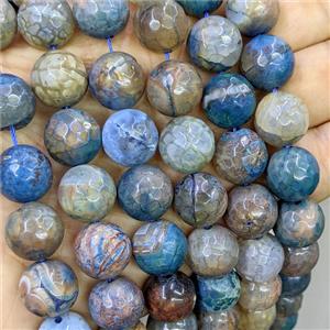 CoffeeBlue Agate Beads Faceted Round B-Grade Dye, approx 14mm [GA4058]