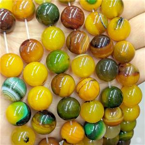 Stripe Agate Beads Smooth Round Dye Green Yellow Banded, approx 14mm [GA4091]