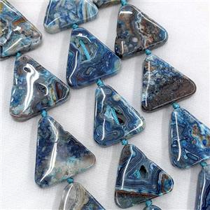 Natural Mexican Crazy Lace Agate Triangle Beads Blue Dye, approx 27-35mm [GA4106]
