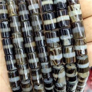 Tibetan Style Agate Tube Beads Black, approx 10x13mm [GA4178-10X13MM]