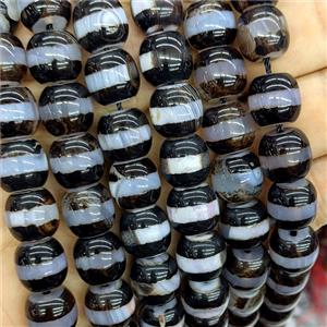 Tibetan Style Agate Barrel Beads Line Black, approx 12mm [GA4184]