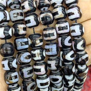 Tibetan Style Agate Barrel Beads Black White, approx 12mm [GA4185]