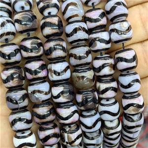 Tibetan Style Agate Barrel Beads Wave Black White, approx 12mm [GA4186]