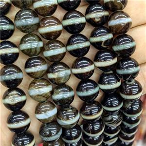 Tibetan Style Agate Round Beads Line Black Smooth, approx 12mm [GA4189]