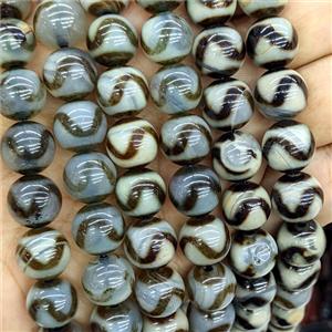 Tibetan Style Agate Round Beads Wave Black Smooth, approx 12mm [GA4190]