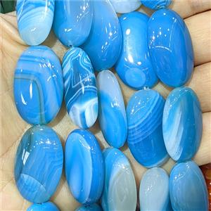 Natural Stripe Agate Oval Beads Banded Blue Dye, approx 20-30mm, 13pcs per st [GA4258]
