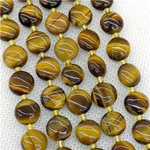 Natural Tiger Eye Stone Beads Coin, approx 10mm [GB23083]