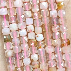 Natural Sakura Agate Beads Pink Cherry Faceted Cube, approx 3.7-4.4mm [GB23120]