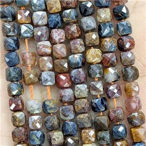 Natural Pietersite Jasper Beads Multicolor Faceted Cube, approx 3.7-4.4mm [GB23121]
