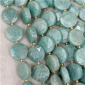 Natural Green Amazonite Coin Beads Faceted, approx 15mm [GB23211]