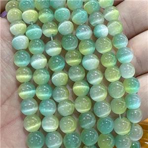 Cat Eye Round Beads Smooth Green Dye, approx 8mm dia [GB23298]