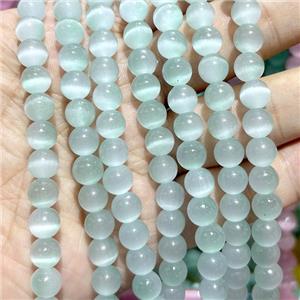Cats Eye Round Beads Smooth Lt.green Dye, approx 8mm dia [GB23305]