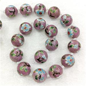 Redwine Cloisonne Copper Round Beads Flower, approx 18mm dia [GB23321]