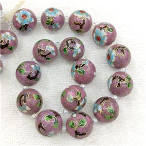 Redwine Cloisonne Copper Round Beads Flower, approx 20mm dia [GB23322]