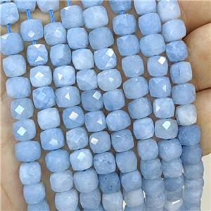 Jade Cube Beads Blue Dye Faceted, approx 7-8mm [GB23329]
