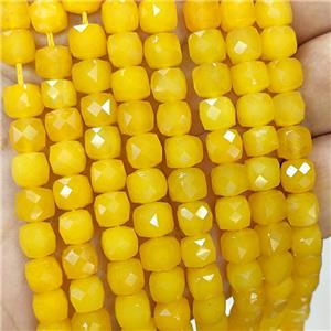 Golden Dye Jade Beads Faceted Cube, approx 7-8mm [GB23330]