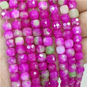 Hotpink Dye Jade Beads Faceted Cube, approx 7-8mm [GB23331]