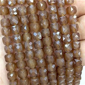 Coffee Dye Jade Beads Faceted Cube, approx 7-8mm [GB23333]