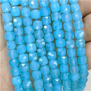 Blue Dye Jade Beads Faceted Cube, approx 7-8mm [GB23334]