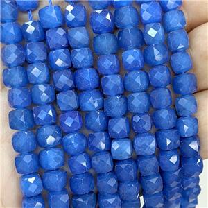 Blue Dye Jade Beads Faceted Cube, approx 7-8mm [GB23335]