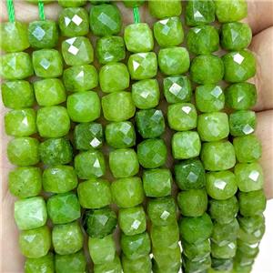 Olive Dye Jade Beads Faceted Cube, approx 7-8mm [GB23336]