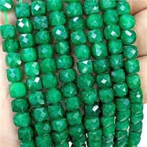 Green Dye Jade Beads Faceted Cube, approx 7-8mm [GB23337]