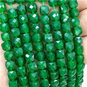 Green Dye Jade Beads Faceted Cube, approx 7-8mm [GB23338]