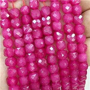 Red Dye Jade Beads Faceted Cube, approx 7-8mm [GB23339]
